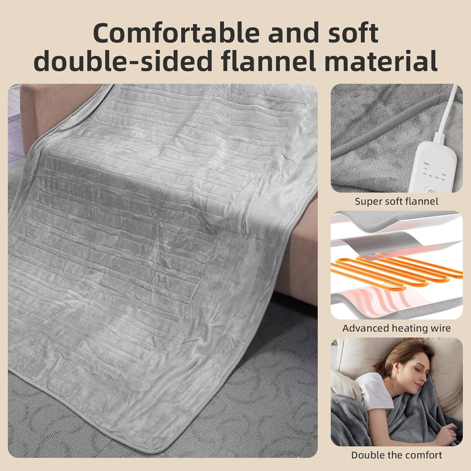 Electric Heated Throw Blanket 130x160cm Soft Flannel 9 Heat Auto Shut Off
