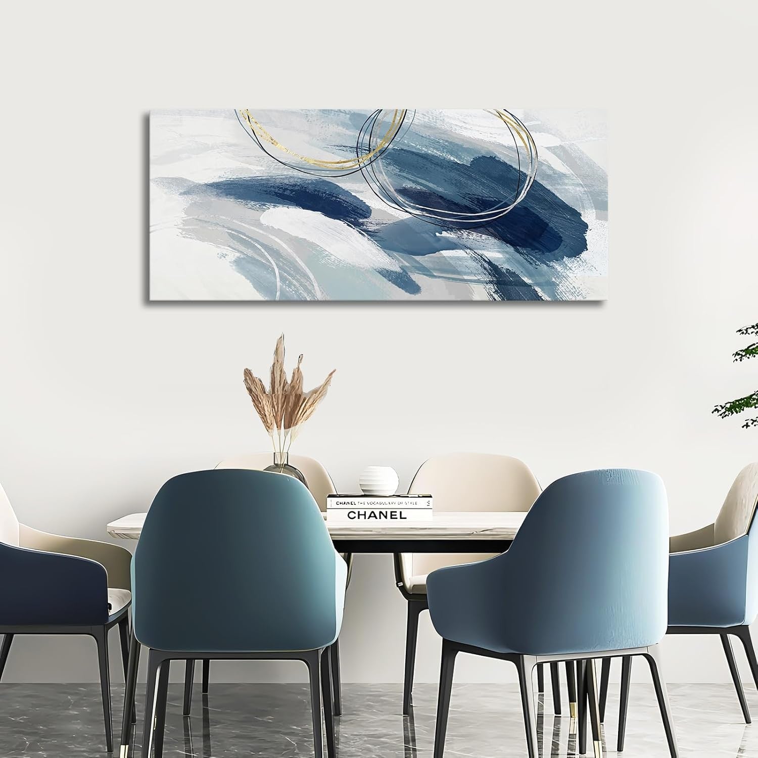 Large Abstract Canvas Wall Art Indigo Blue Grey Modern Decor