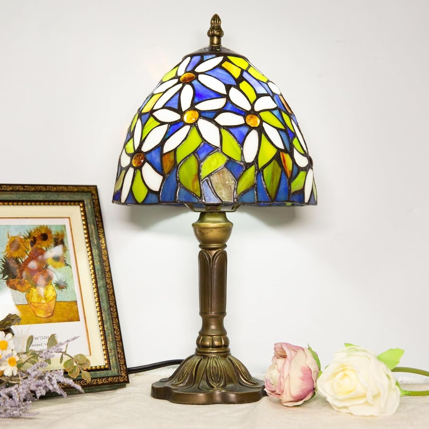 Dimmable Tiffany Table Lamp with 3 Color LED Bulb | Elegant Bedside Light