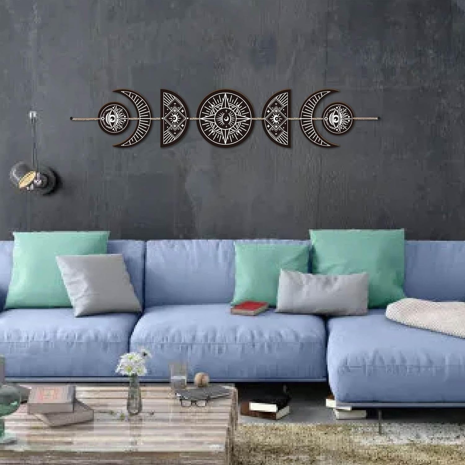 Moon Phase Wall Hanging Wooden Boho Witchy Decor Art