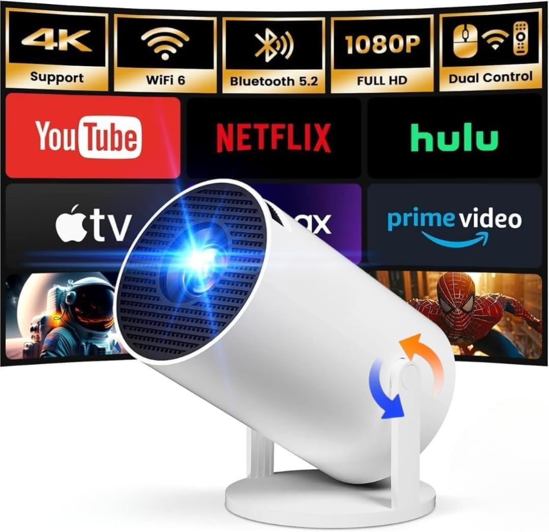Android 11 Mini Projector WiFi Bluetooth 1080P 4K Support Portable