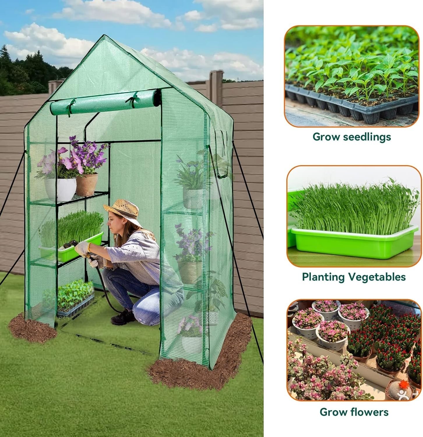Walk-In Greenhouse 6 Shelves | Heavy-Duty Steel Frame | Reinforced PE Cover
