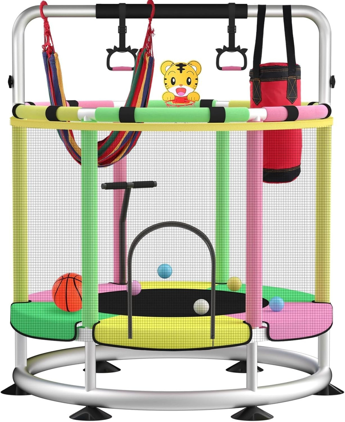 140cm Kids Trampoline with Enclosure Adjustable Gym Bar Toys 440LB