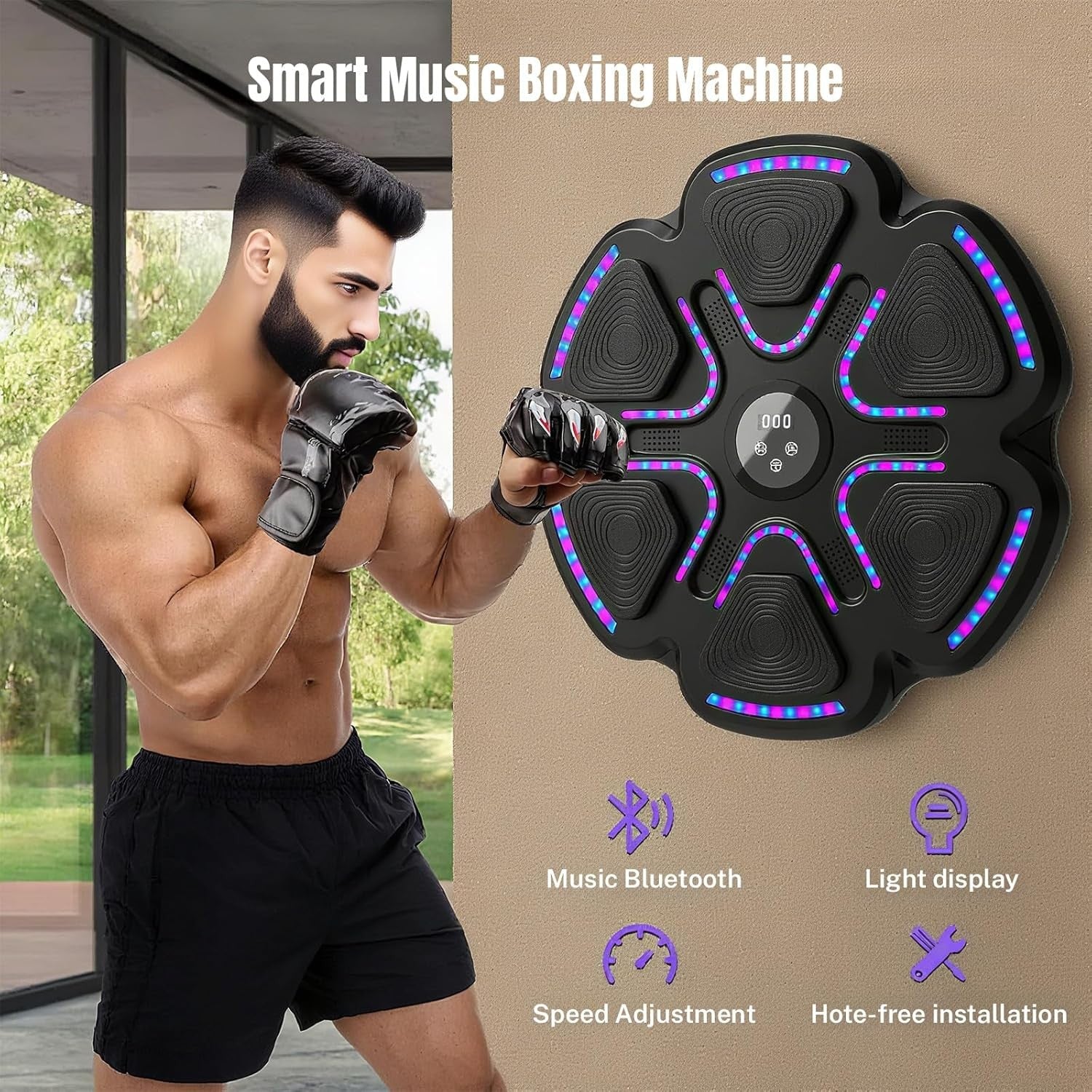 Music Boxing Machine Bluetooth LED Wall Mount Punch Trainer Kids Home Gym