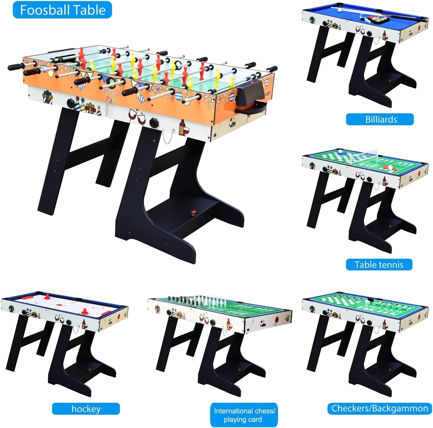 4FT 8 in 1 Folding Multi Game Table Pool Foosball Hockey Chess