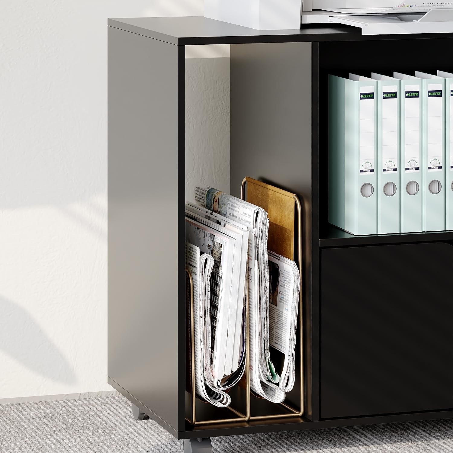 Black Mobile File Cabinet 80cm Rolling Printer Stand Storage