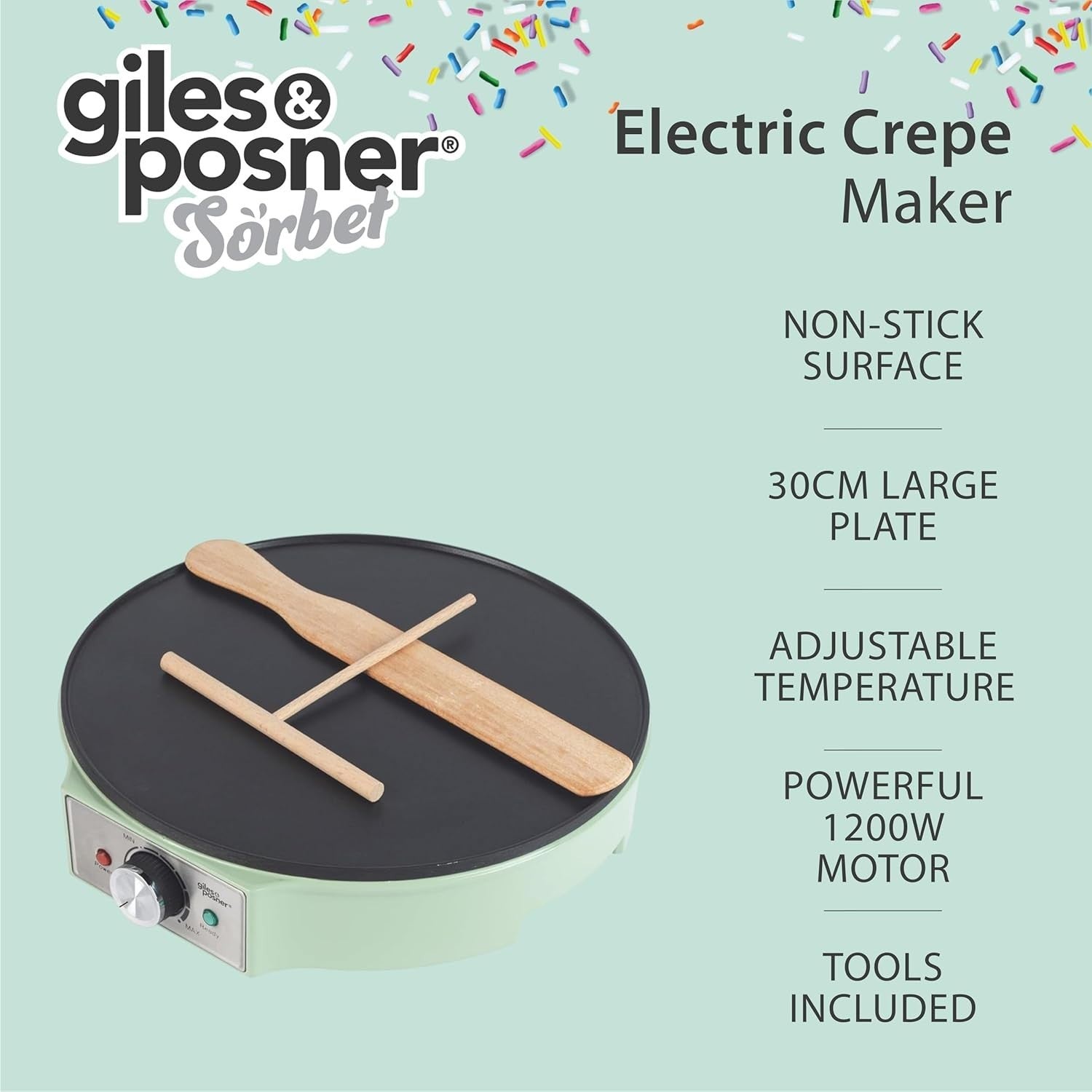30cm Electric Crepe Maker, Non Stick Hotplate, Adjustable Temp, Spreader Include