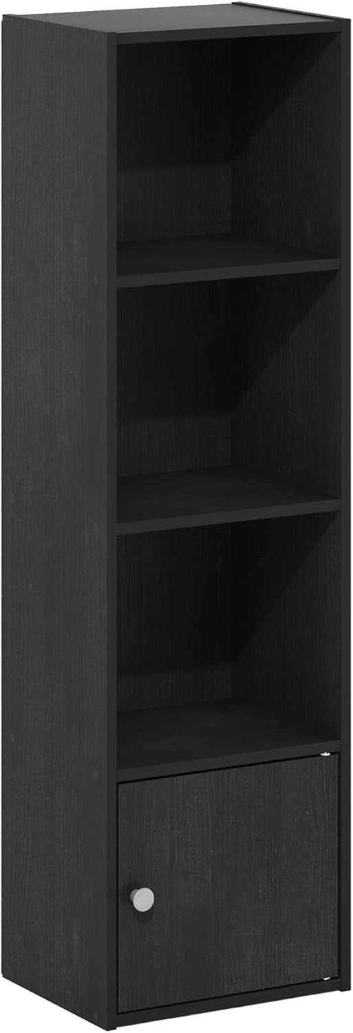 Durable 4-Tier Blackwood Shelf Bookcase with 1 Door Storage Cabinet