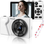 4K 64MP Digital Camera Dual Lens 18X Zoom Compact White Camera