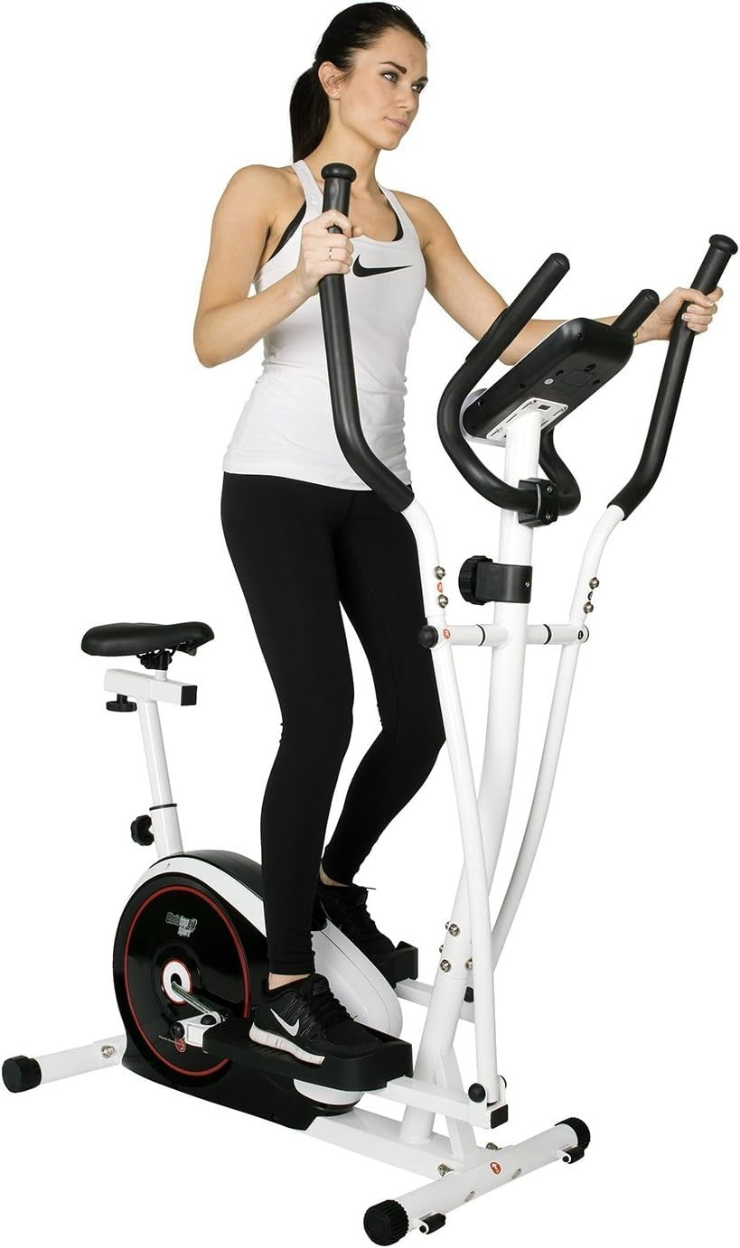 2-in-1 Elliptical Cross Trainer & Exercise Bike with Seat 8-Level Magnetic LCD