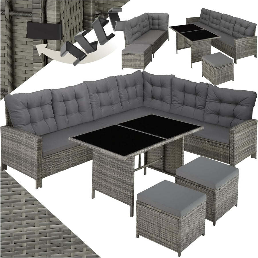 Large 8-Seater Rattan Garden Sofa Set | Outdoor Corner Patio Furniture & Table