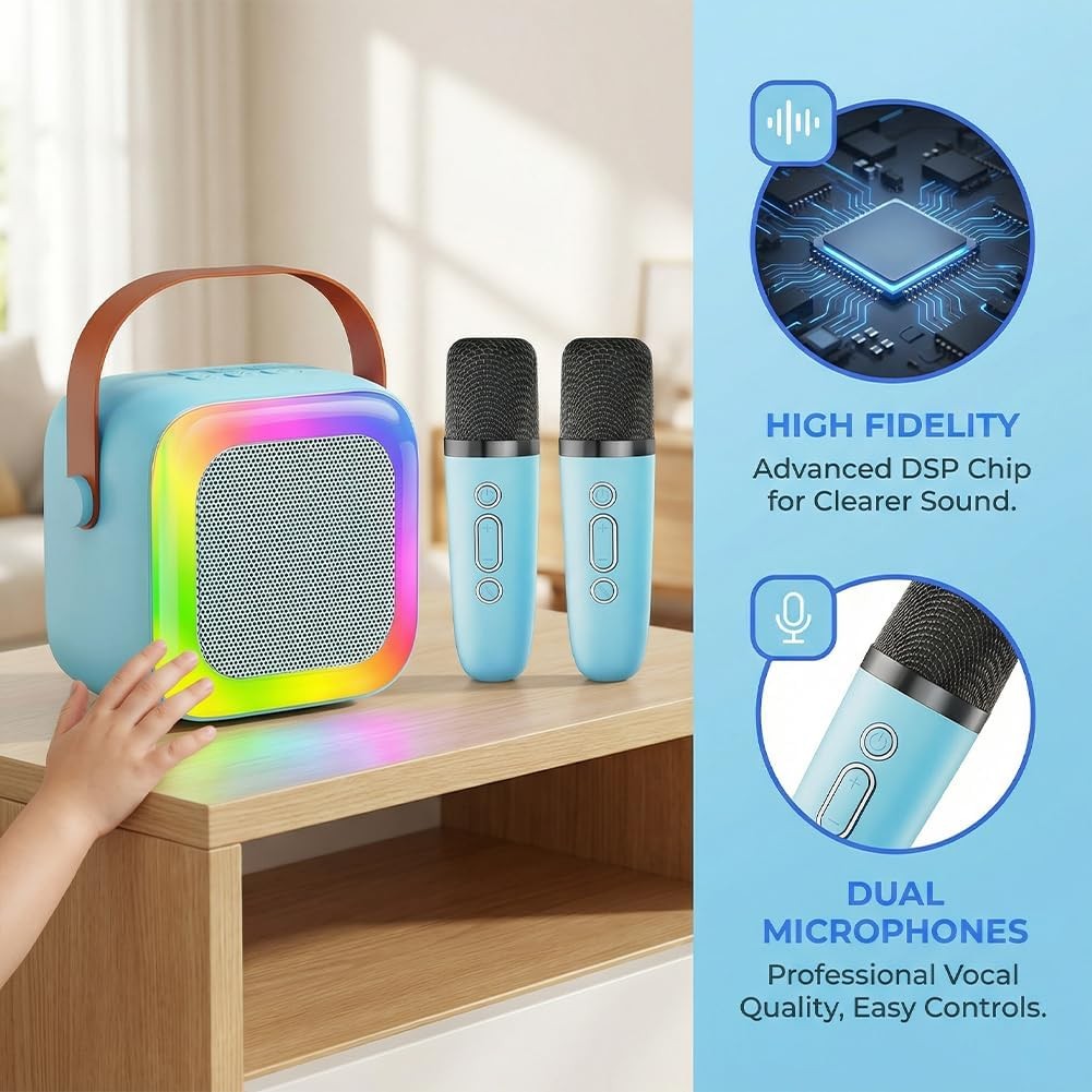 Mini Karaoke Machine Bluetooth Speaker with Mic LED Party