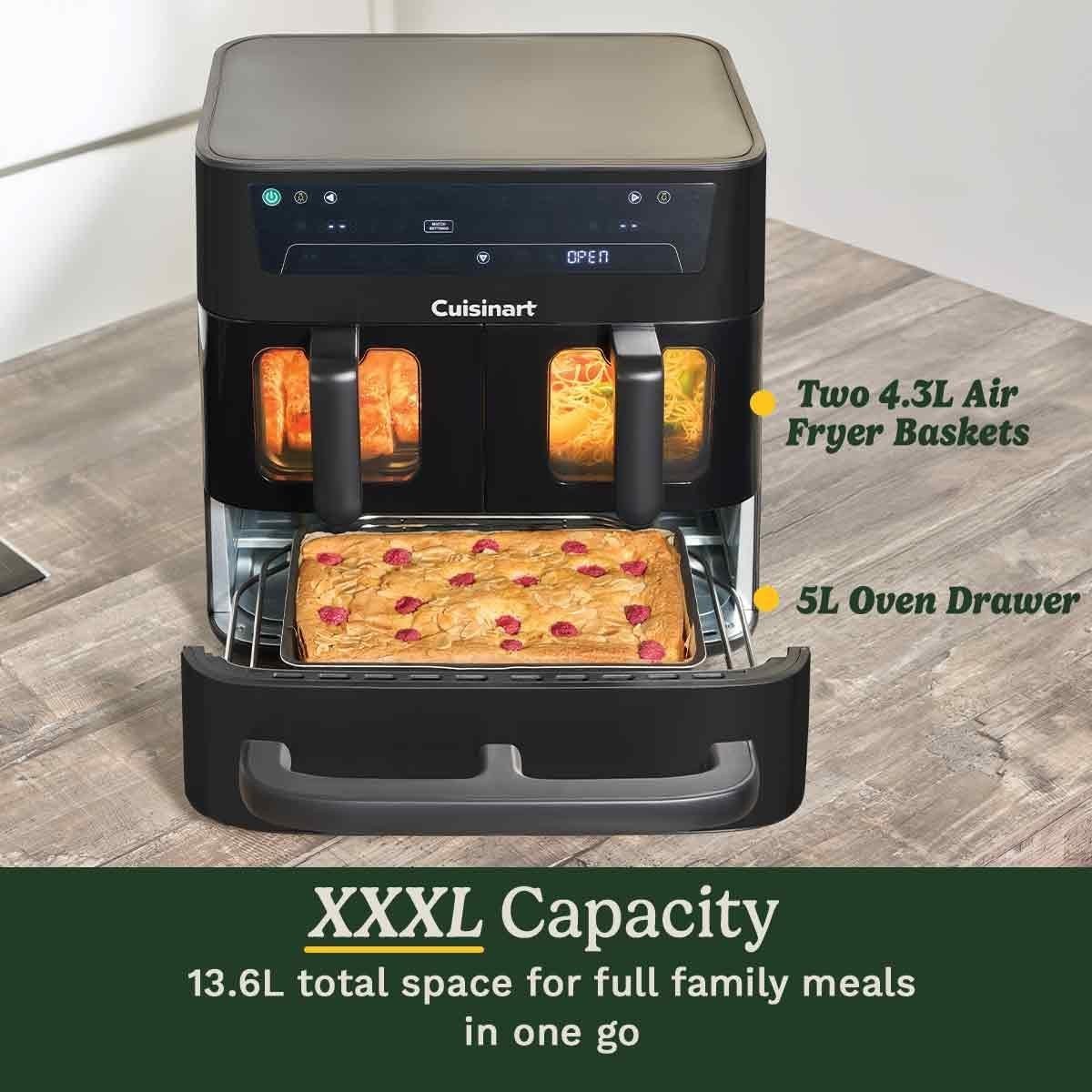 13.6L Tri-Zone Air Fryer Oven XXL 9-in-1 PFAS-Free Dual Baskets + 5L Oven Drawer