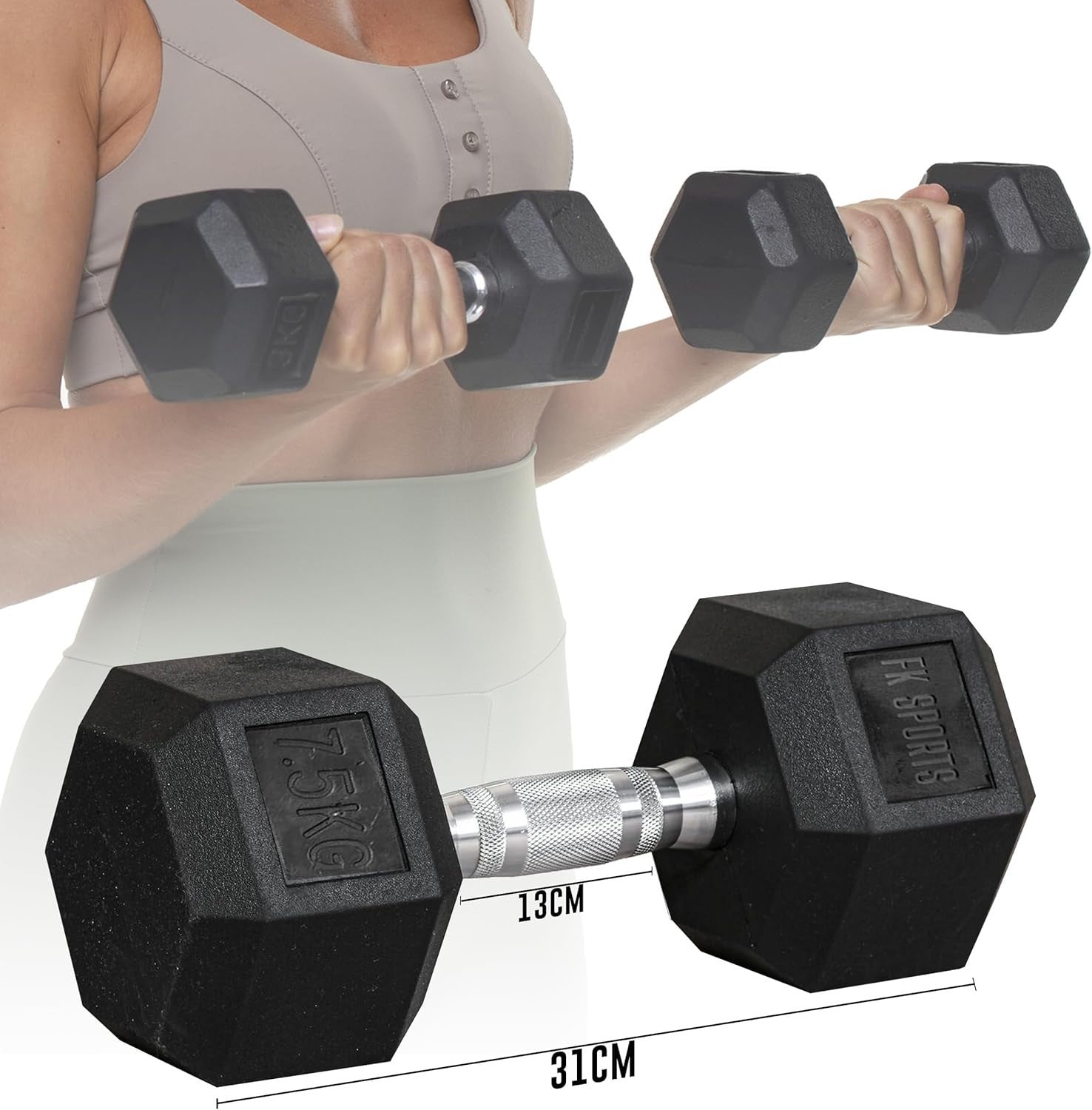 7.5KG Hex Dumbbells Pair Anti-Roll Non-Slip Cast Iron Home Gym