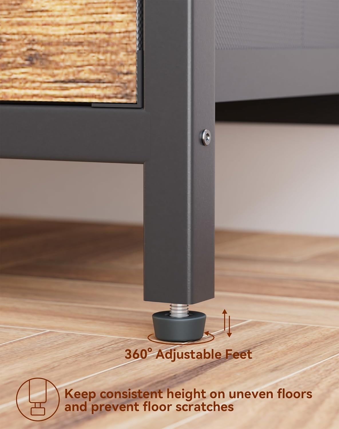 Rustic Brown Bedside Table with 2 Drawers & Open Shelf – Metal Frame Storage Uni