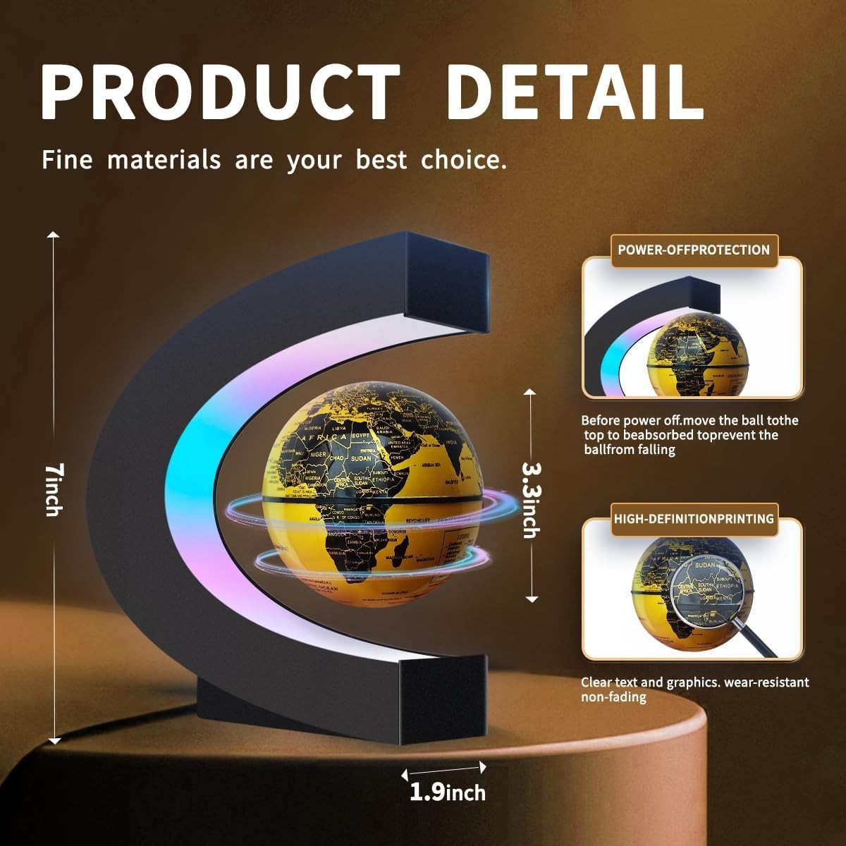Magnetic Levitating Globe Golden LED Floating Desk Tech Gadget Lamp