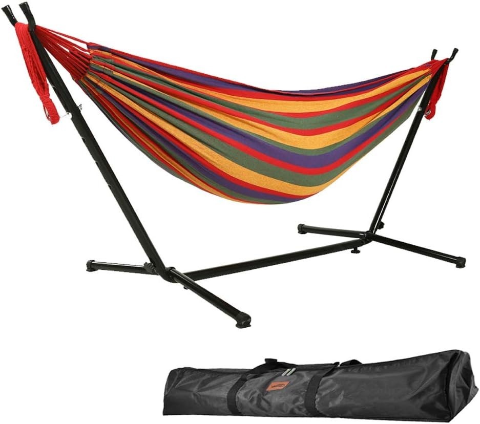 9ft Double Hammock with Stand 550lb Capacity Portable Indoor Outdoor Bed