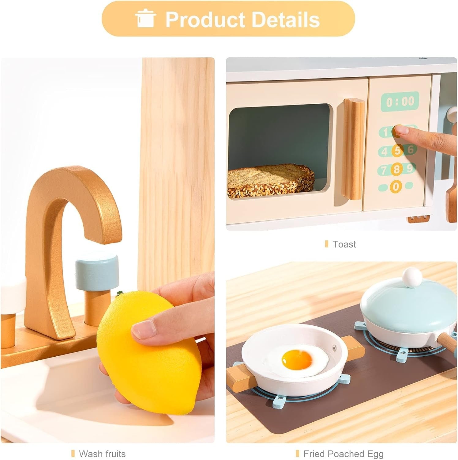 Wooden Kids Play Kitchen Green Oven Microwave Washing Machine Toy