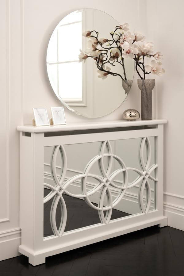 Luxury Mirrored Radiator Cover Bevelled Glass Cabinet Console Table White