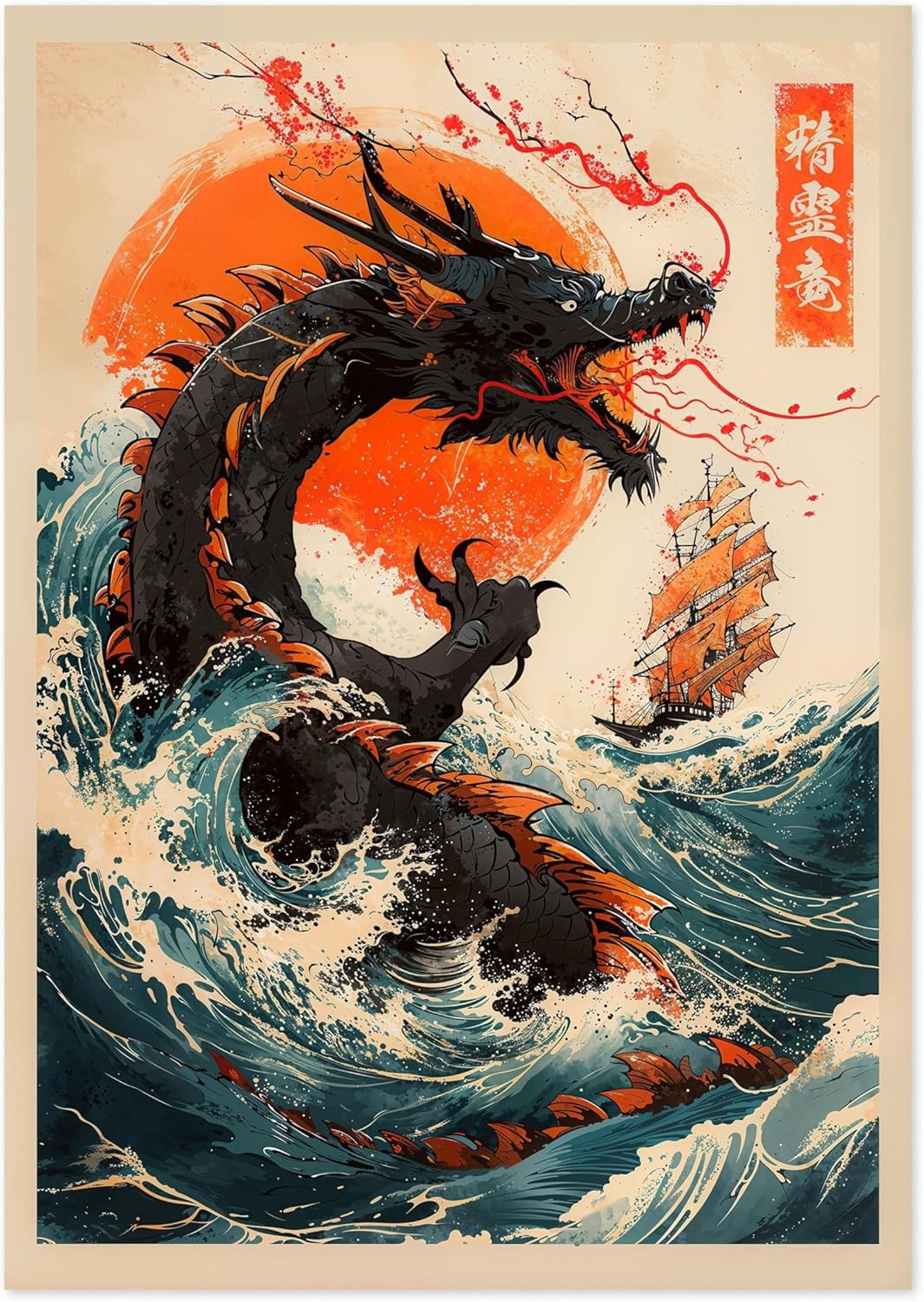 Japanese Sea Dragon Poster A2 Anime Wall Art Print 59x42cm