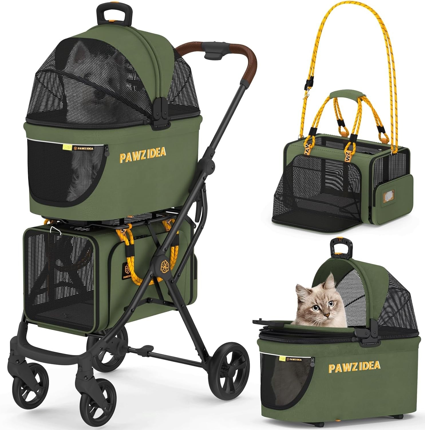 Double Pet Stroller 2 Detachable Carriers Foldable Dog Travel Pushchair