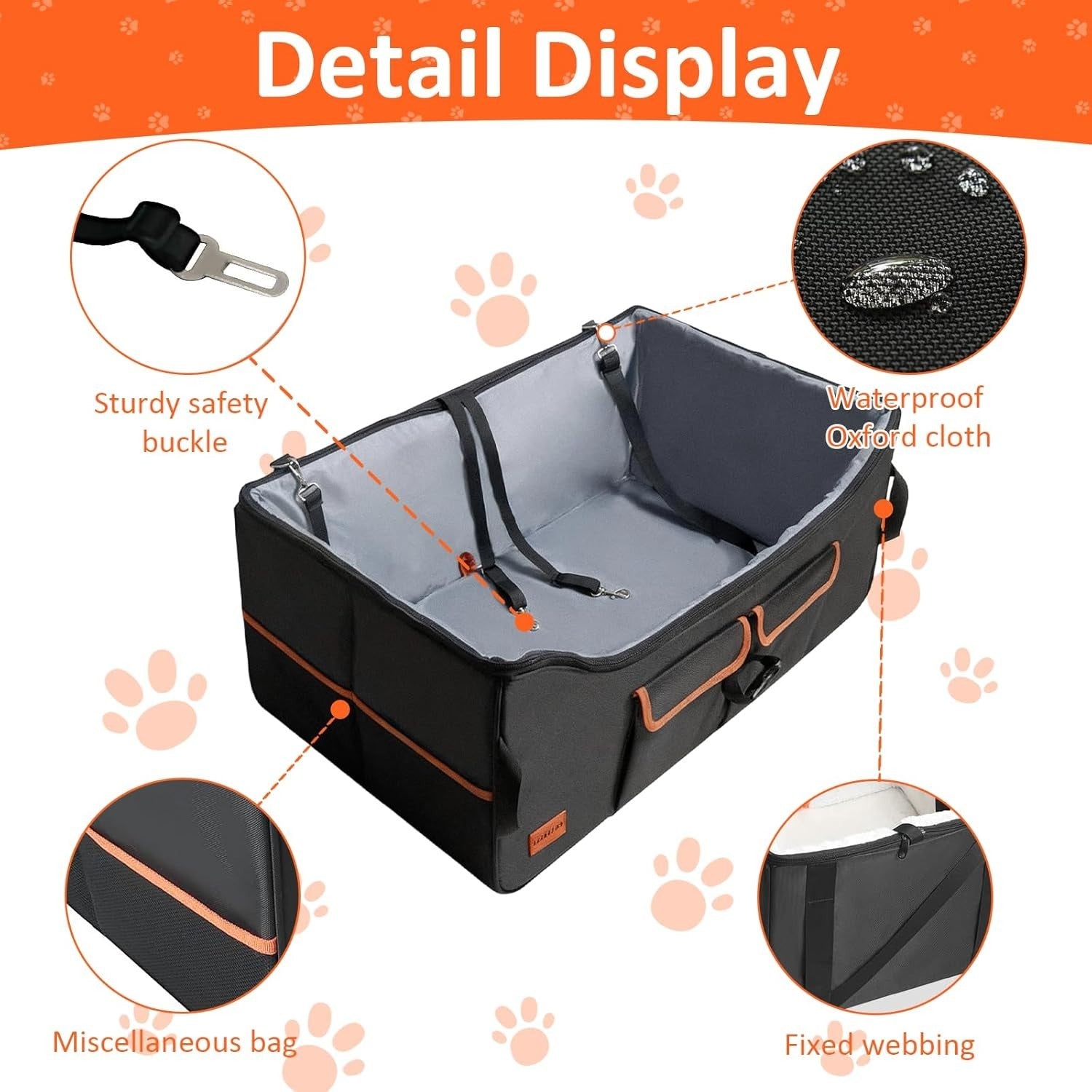Elevated Dog Car Seat Booster Bed Medium Dogs Travel Seat Safety Leash