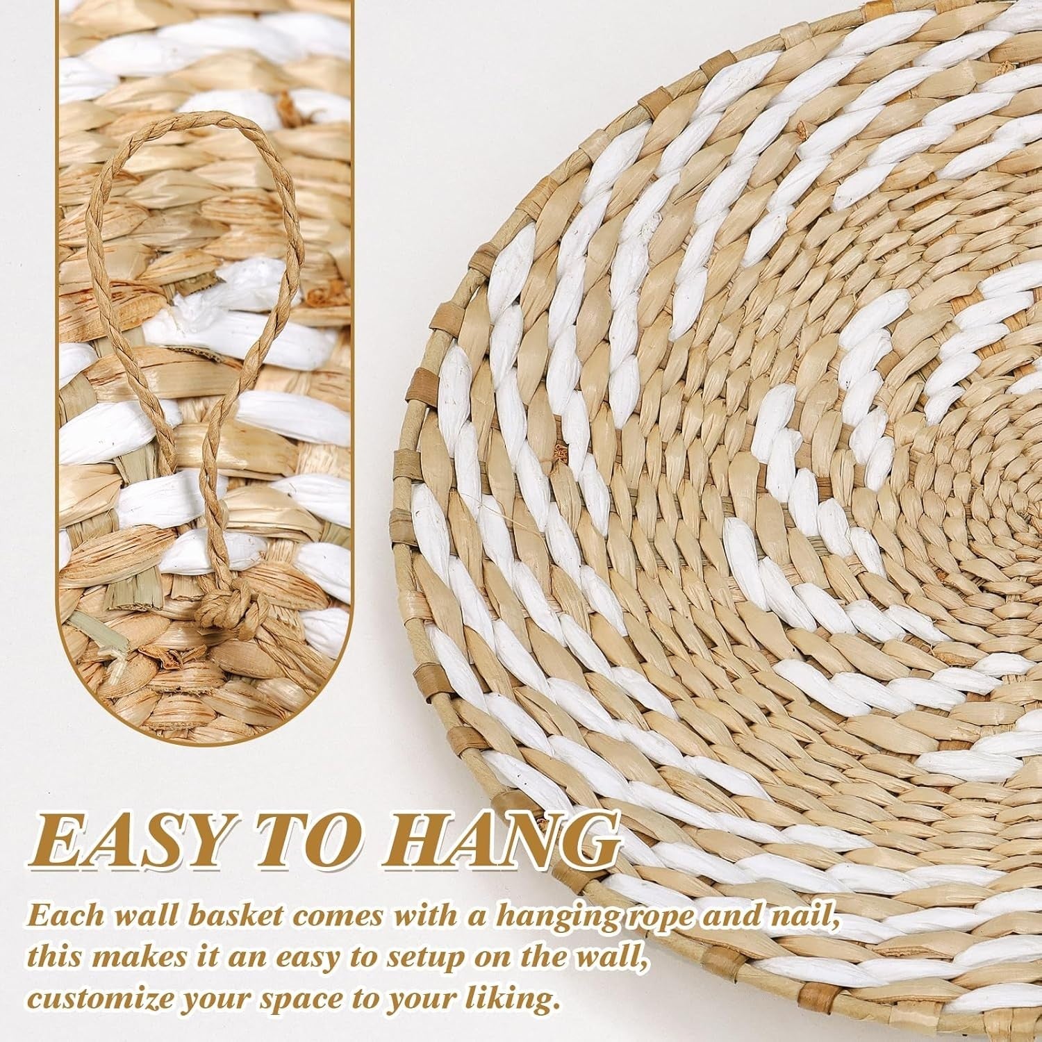 Boho Woven Wall Basket Decor Set of 10 Natural Handmade