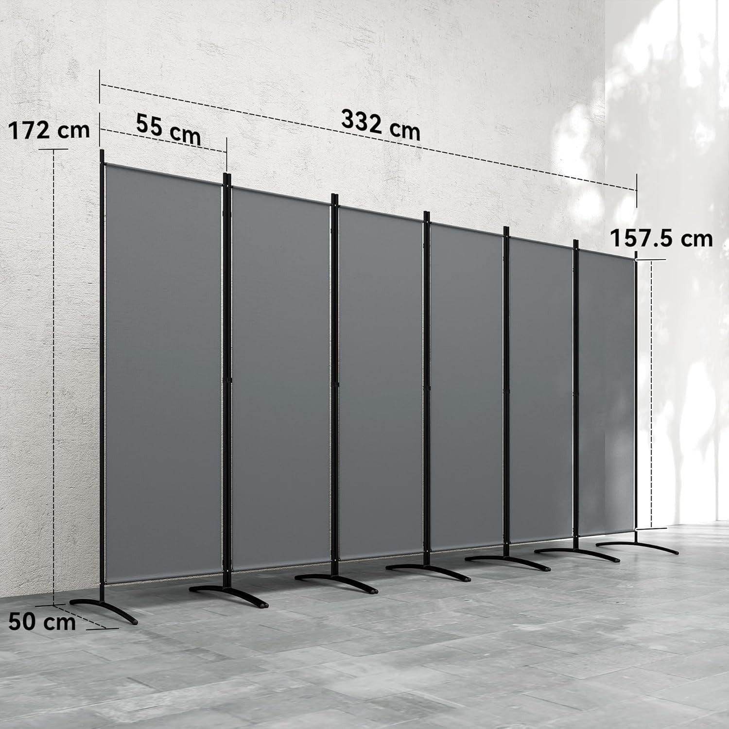 6 Panel Dark Grey Folding Room Divider – Freestanding Outdoor Privacy Screen