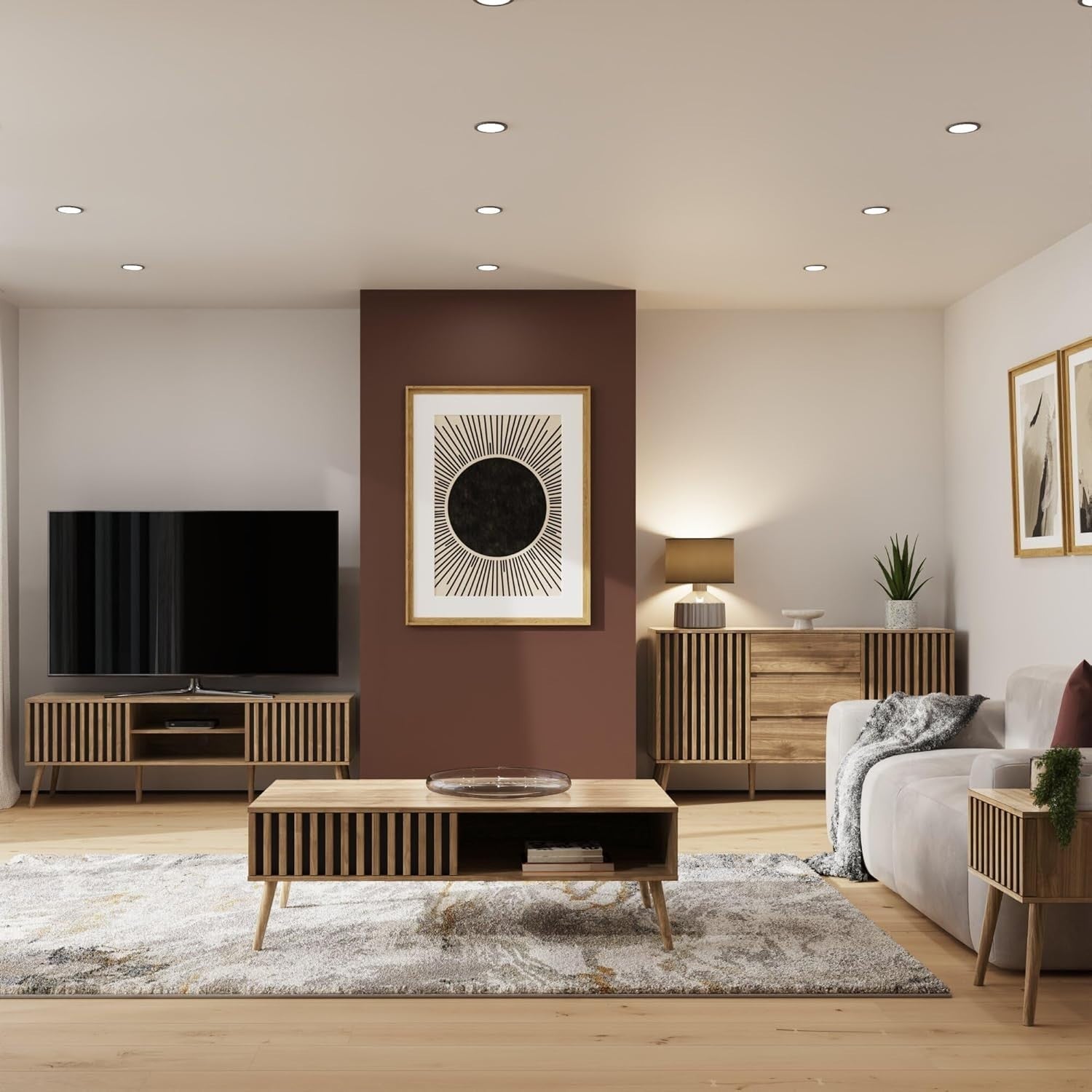 Modern Oak Coffee Table with Drawer & Shelf | Living Room Storage Display 119cm