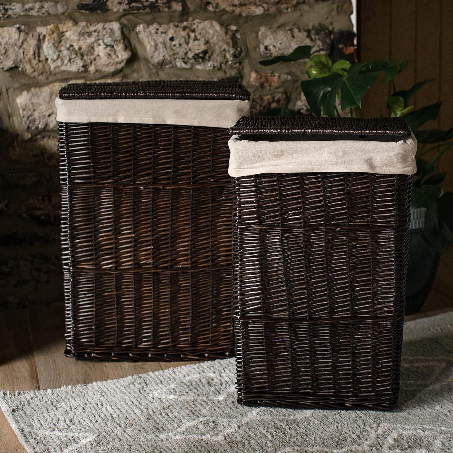 Large Wicker Laundry Basket with Lid & Washable Lining – Dark Coffee Hamper