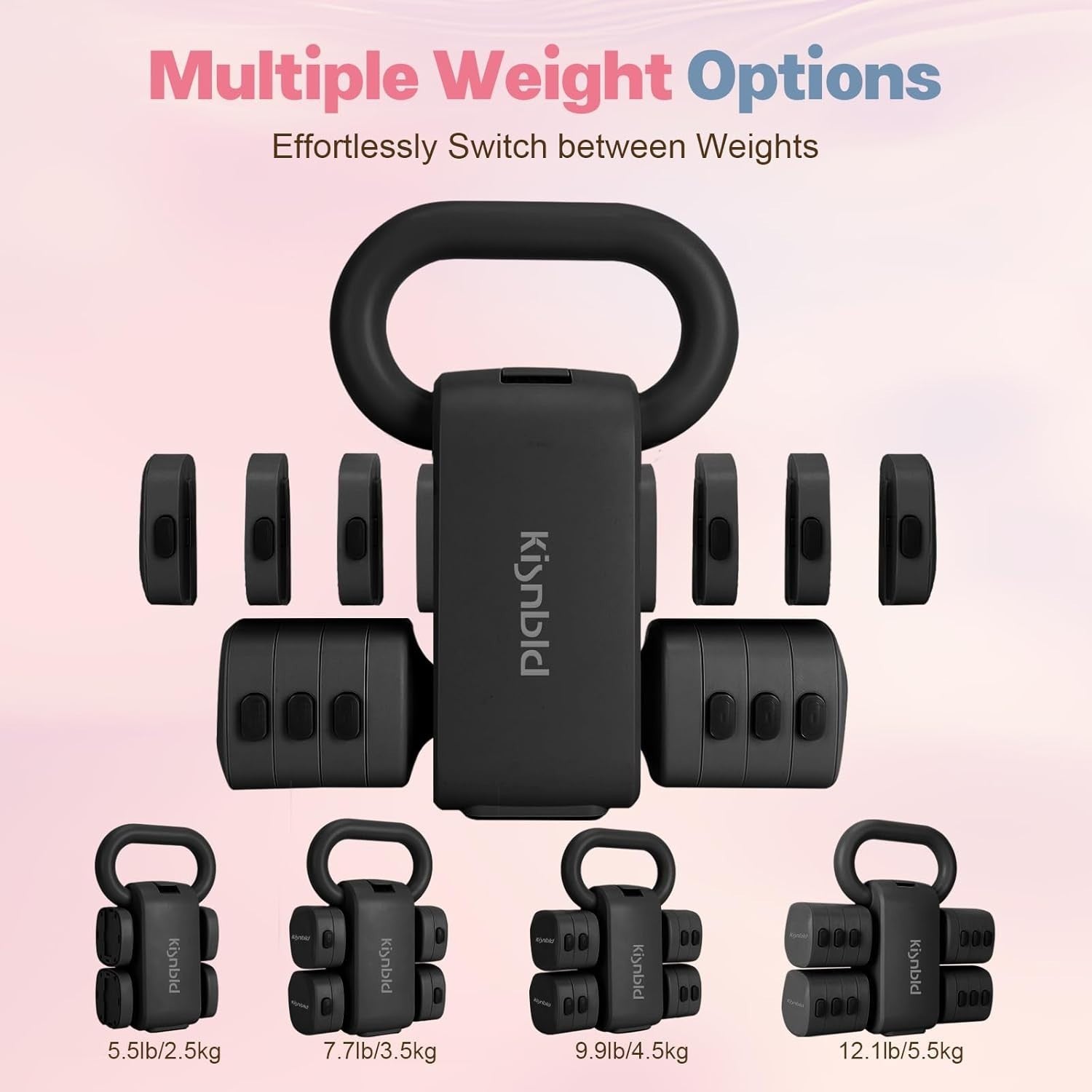 Adjustable Dumbbell & Kettlebell Set 4-in-1 Fast Adjust Hand Weights Home Gym