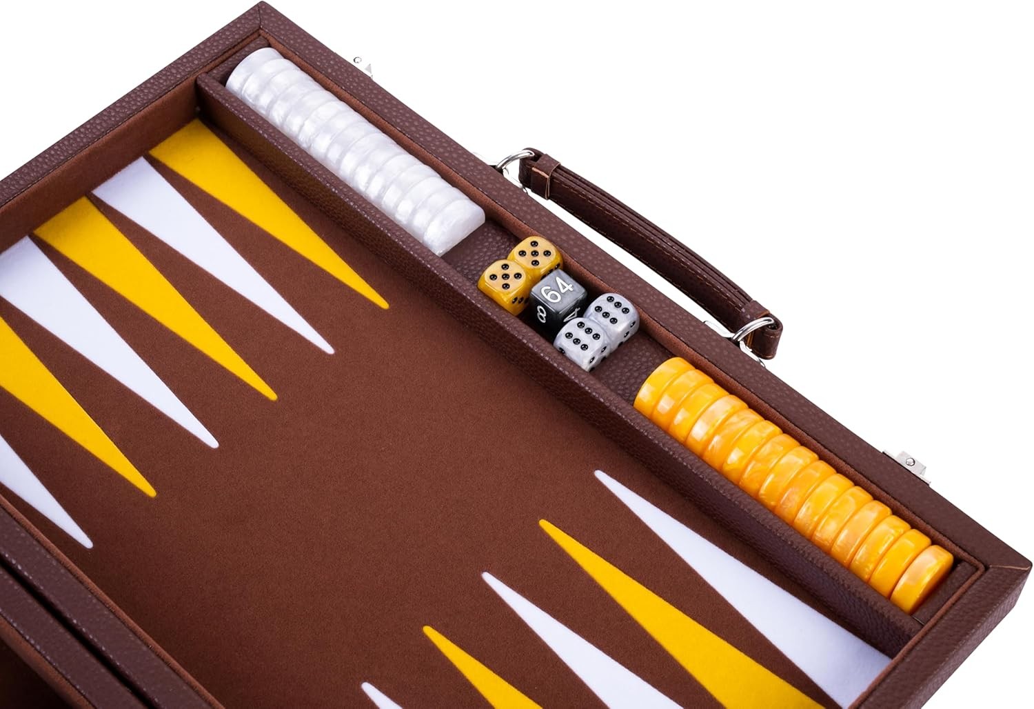 Luxury Backgammon Set 15in Faux Leather Case Travel Board Game with Dice Cups