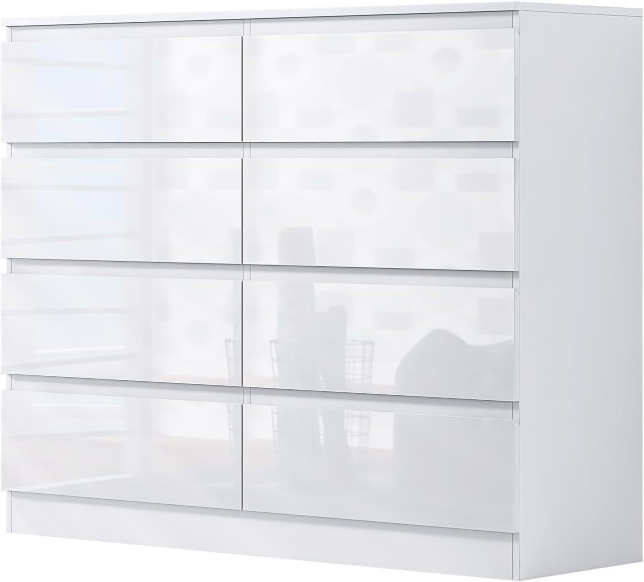 White Gloss 8-Drawer Chest Bedroom Storage Unit Handle-Free Modern Design