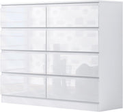 White Gloss 8-Drawer Chest Bedroom Storage Unit Handle-Free Modern Design