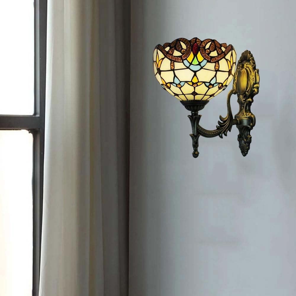 Vintage Wall Light Indoor Lamp with Handcrafted Stained Glass Shade 28cm