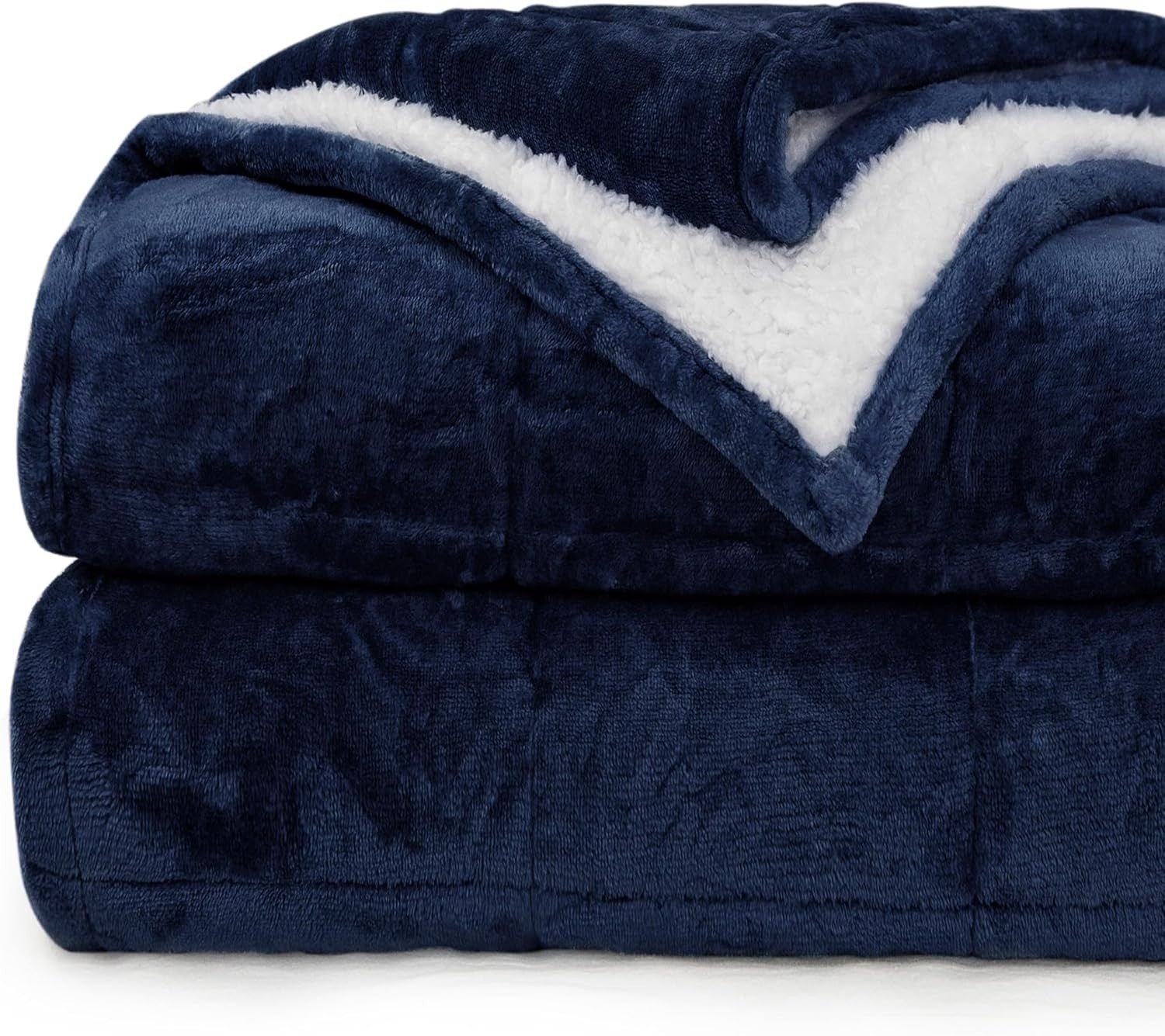 Sherpa Fleece Weighted Blanket Navy Blue 7kg 120x180cm Plush Warm Cozy