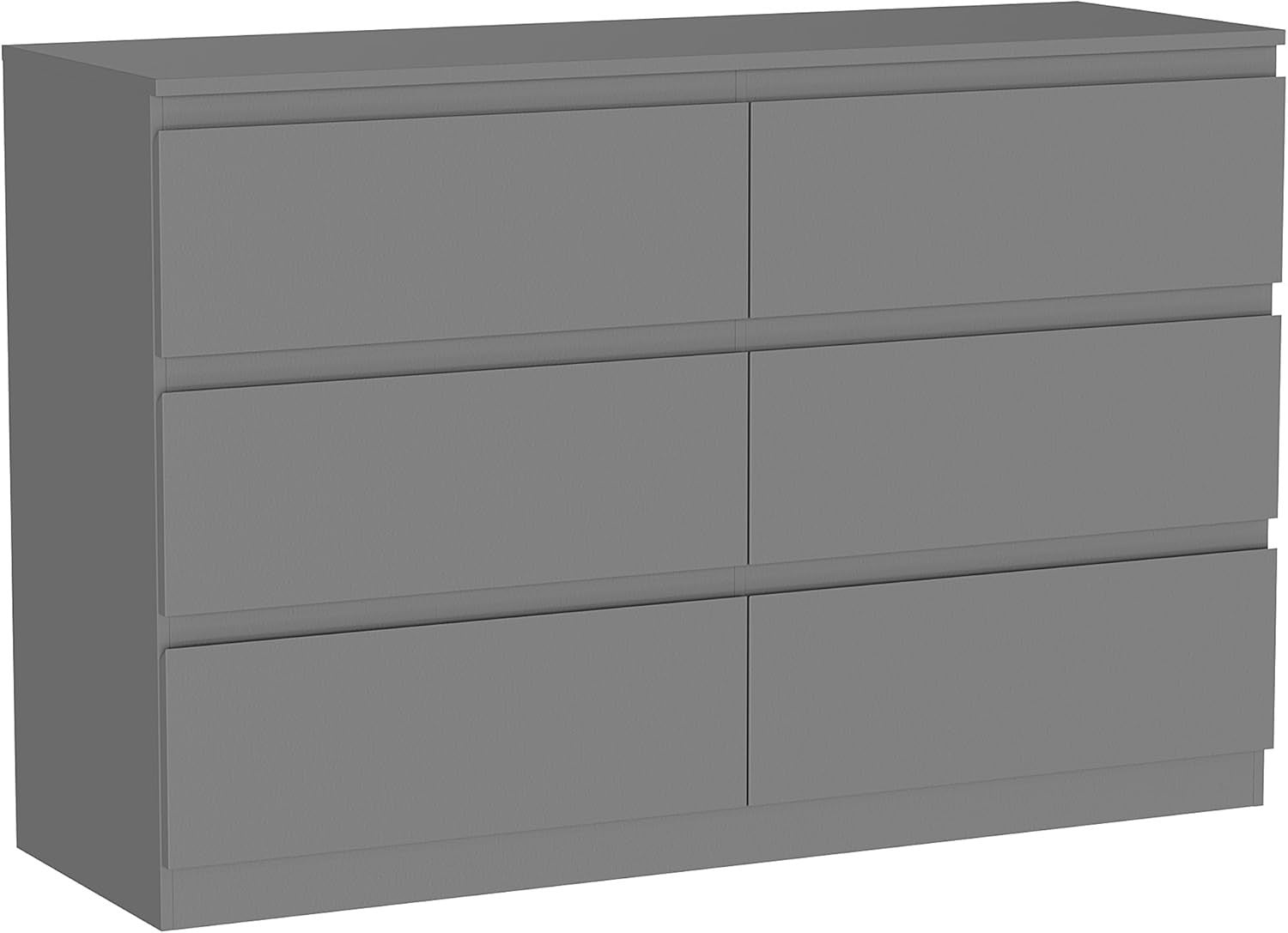 Modern 6-Drawer Grey Wooden Chest Storage Unit - Space-Saving Bedroom Organizer