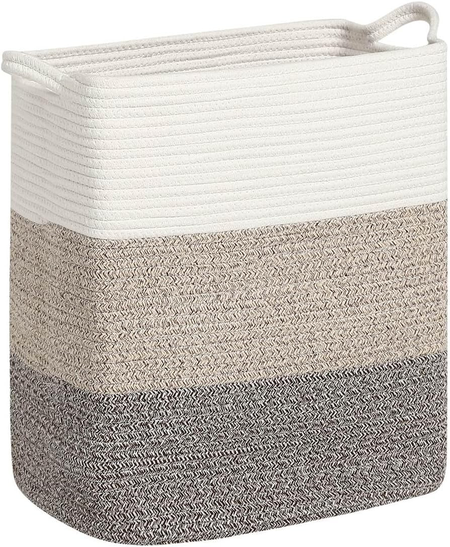 68L Woven Cotton Laundry Basket with Handles Large Gradient Brown Rope Hamper