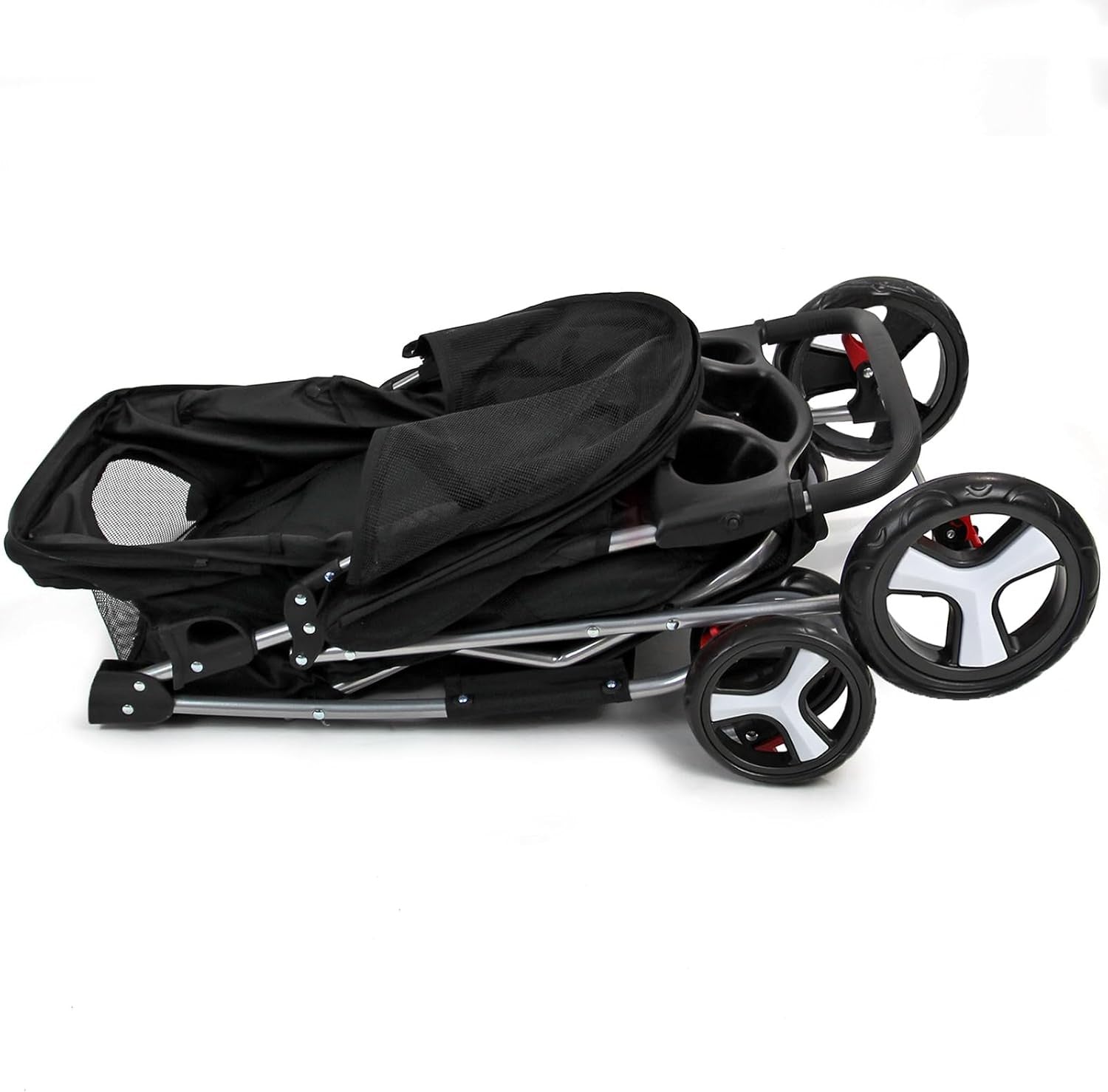 Pet Travel Stroller Dog Cat Pushchair Foldable Swivel Wheels 15kg Black