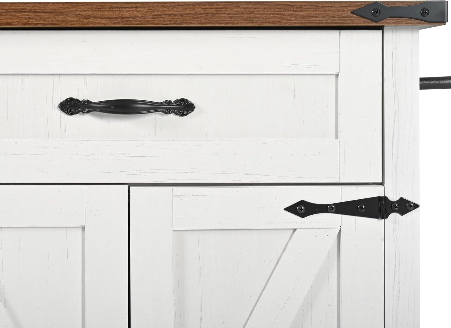 Kitchen Island on Wheels with Storage Drawers & Fold-Out Worktop, White