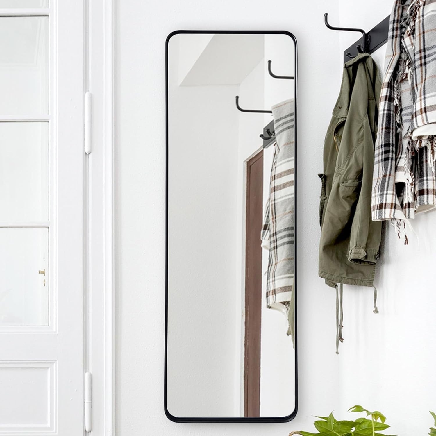 Large Full-Length Wall Mirror 161x52 cm Black Frame, Clear Reflection
