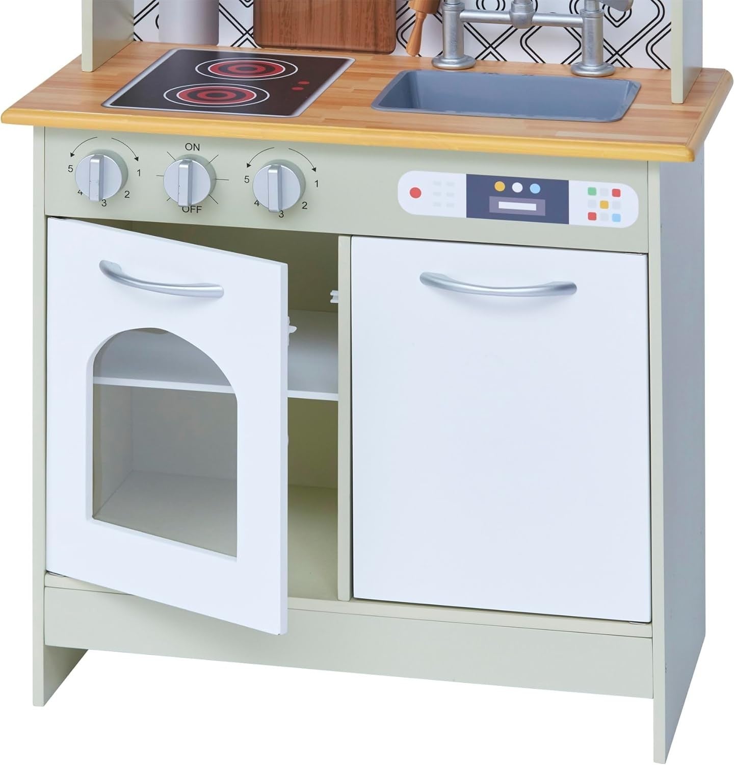 Farmhouse Kids Wooden Play Kitchen Green Pretend Cooking Toy