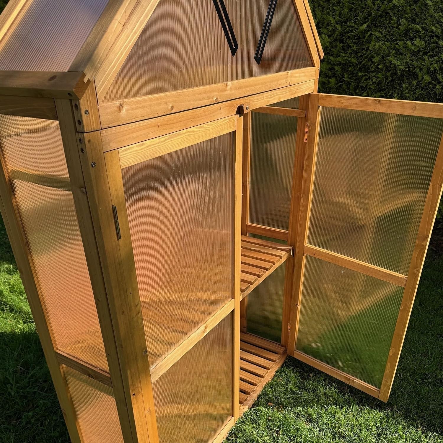 Wooden Apex Mini Greenhouse with Polycarbonate Panels 160cm Weatherproof