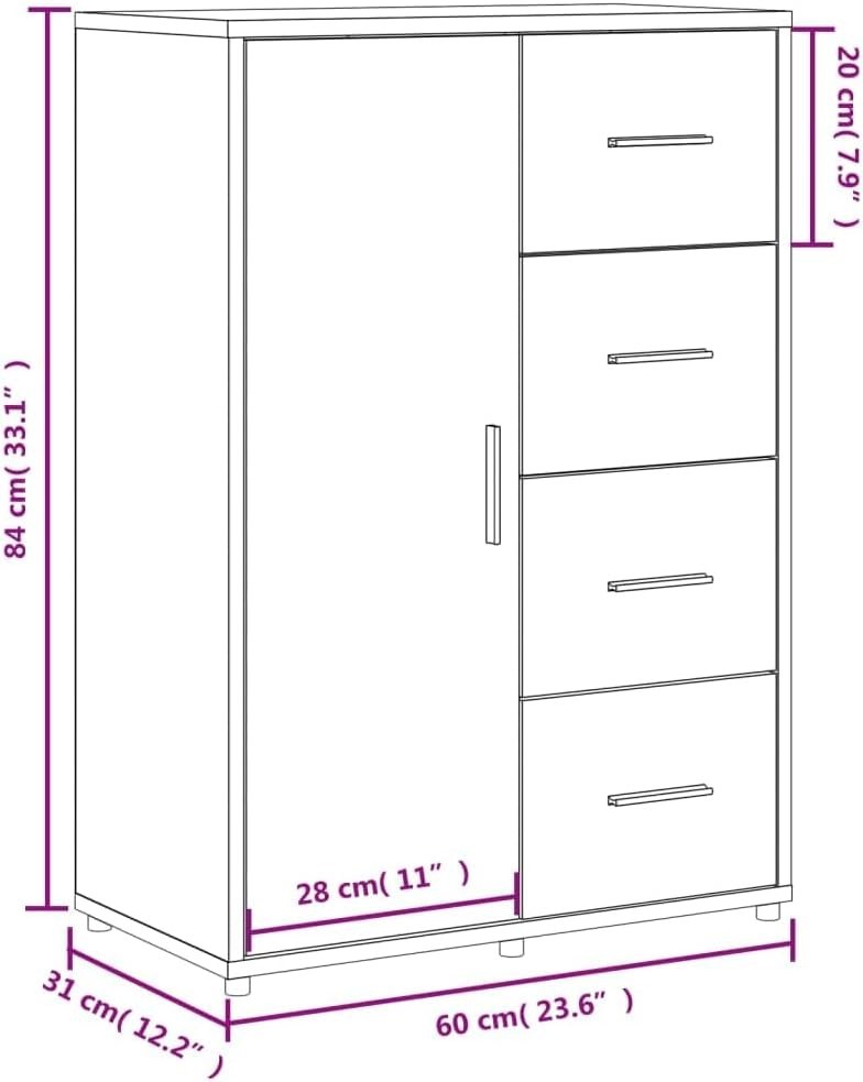 Modern Black Engineered Wood Sideboard Cabinet with Shelves & Storage