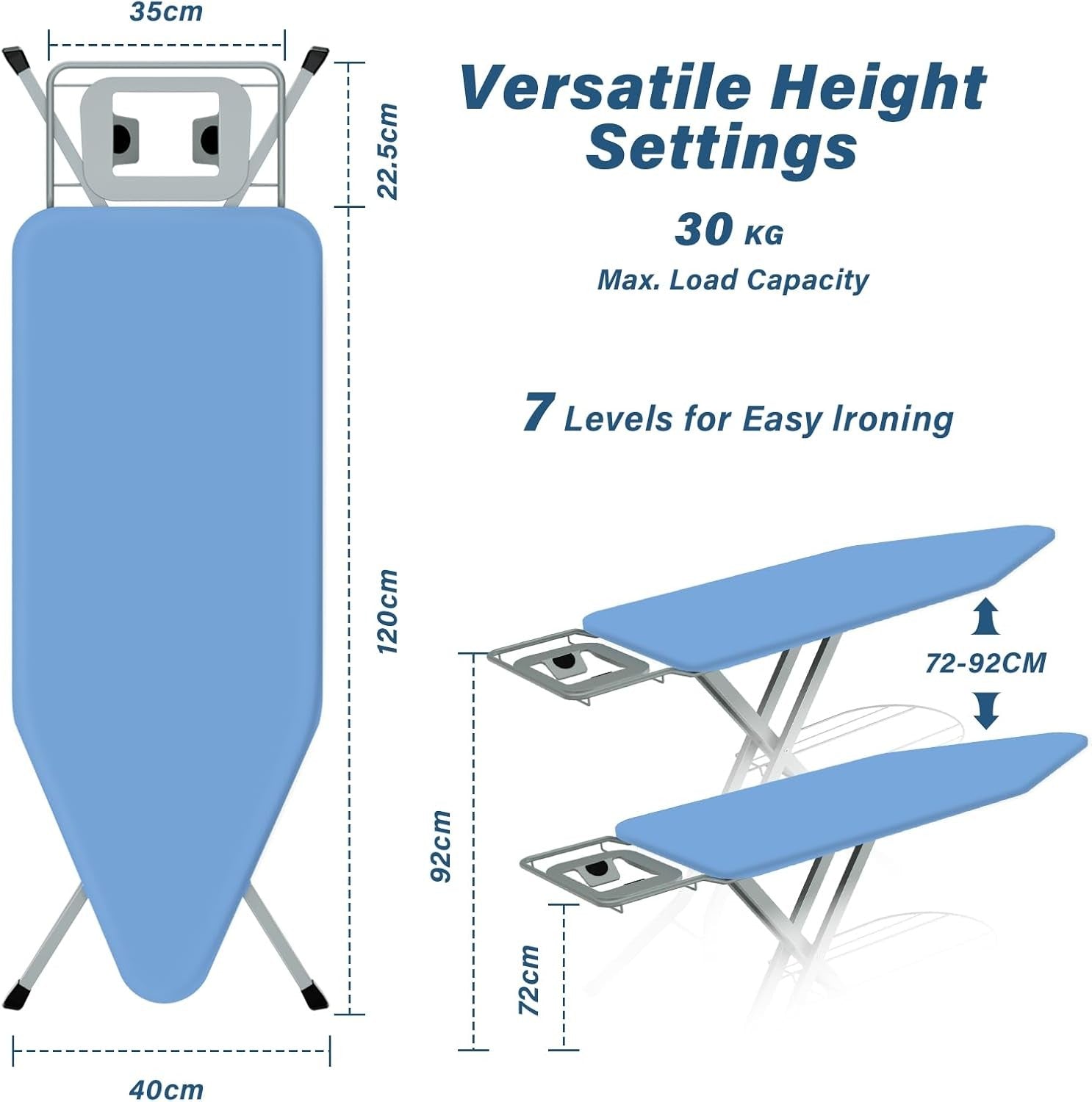 Extra Large Ironing Board Height Adjustable Foldable 120x45cm Cotton Cover