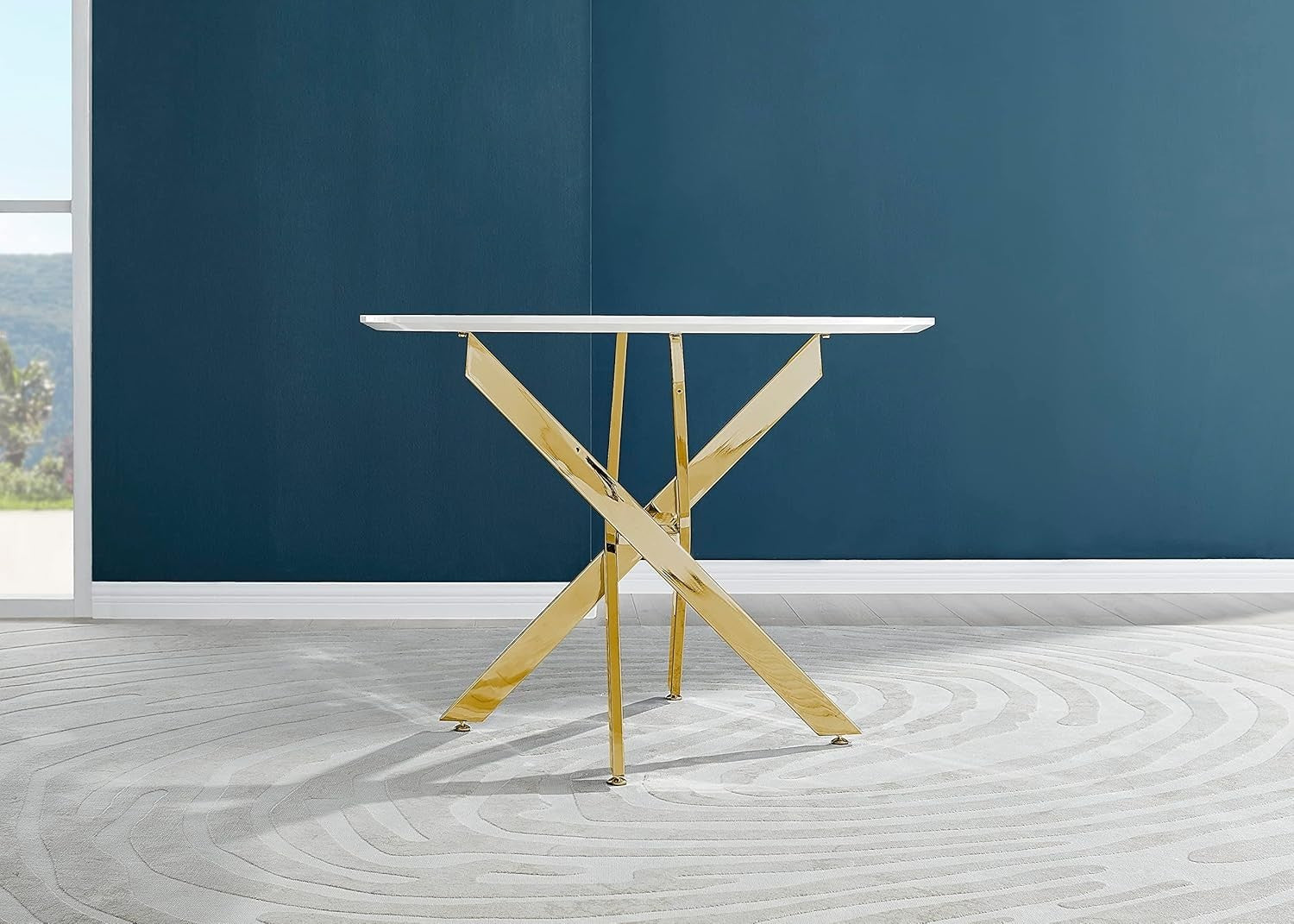 Marble Dining Table 100cm Round Gloss White Top with Black Metal Legs