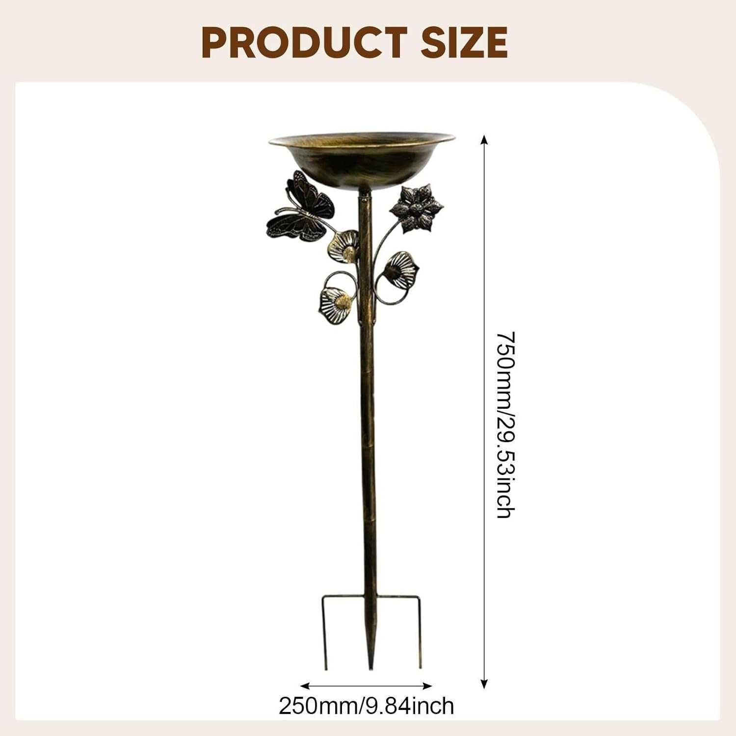 Gold Metal Bird Bath Feeder Bowl Garden Outdoor Decor with Prong Base Stand