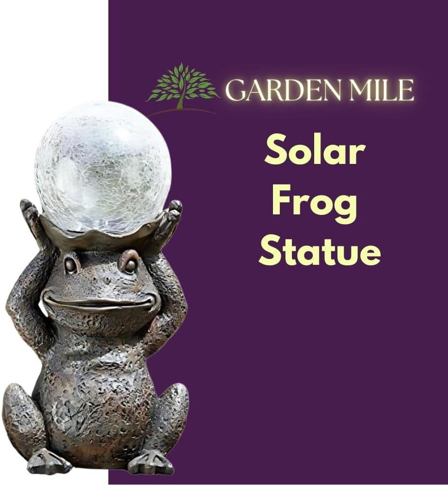 Solar Frog Garden Ornament with Colour Changing LED Globe Outdoor Statue 40cm