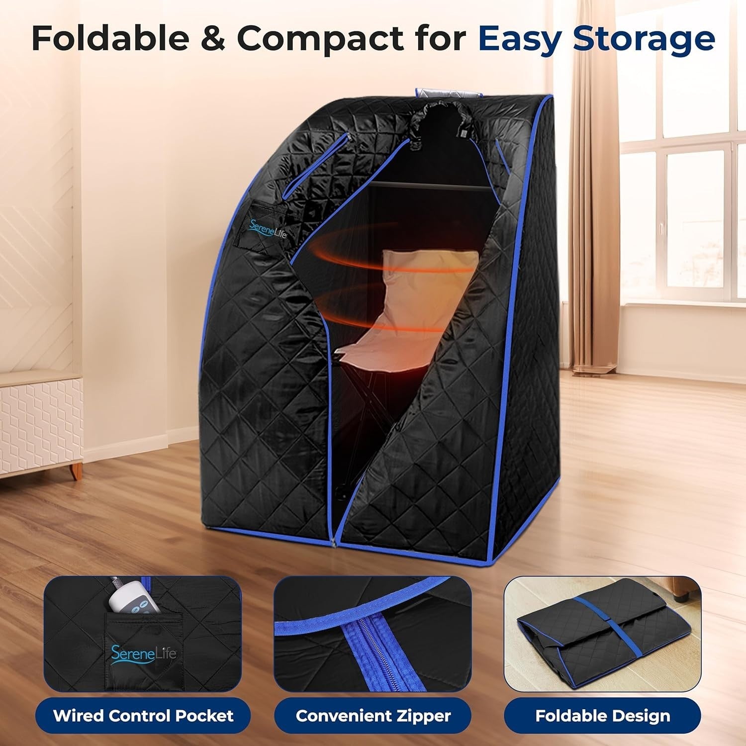 Portable Home Sauna Tent – Infrared Steam Sauna with Chair & Foot Pad