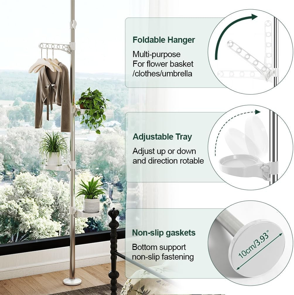 4 Tier Adjustable Tension Pole Plant Stand Indoor Corner Flower Shelf Rack